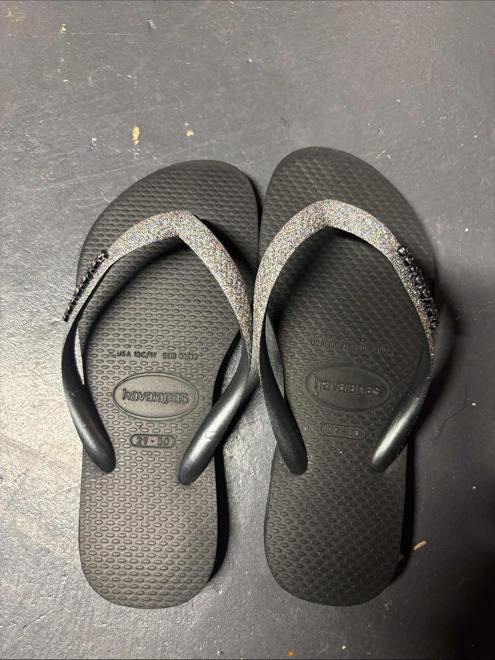 Havaianas Black Flip Flops with Sparkle Straps